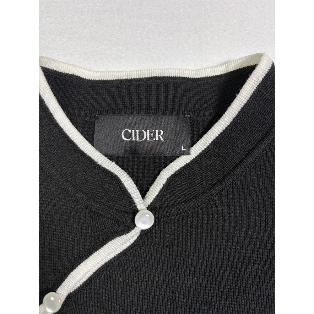 Cider Womens Asymmetric Pearl Button Knit Top Black White Trim Large BLACK - Picture 3 of 6